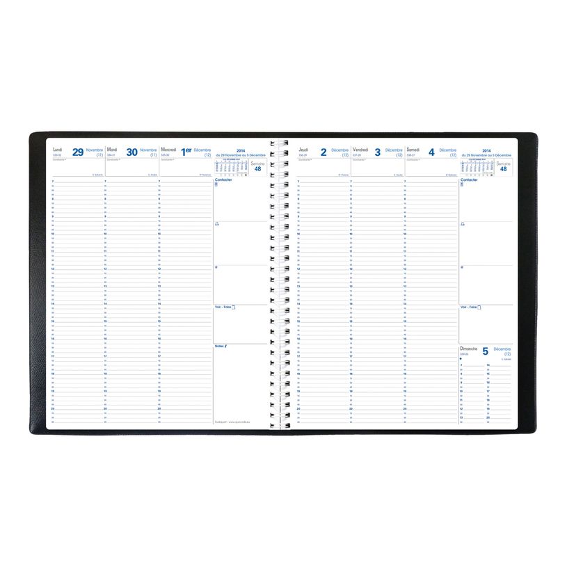 3371010125906-Quo Vadis - Agenda - Spiralé - Euréquart S - Semainier Planning - Français - Impala - Noir - 13 mois de décembre à décembre - 24x30 cm - Papier Clairefontaine blan-P_26103_7-6