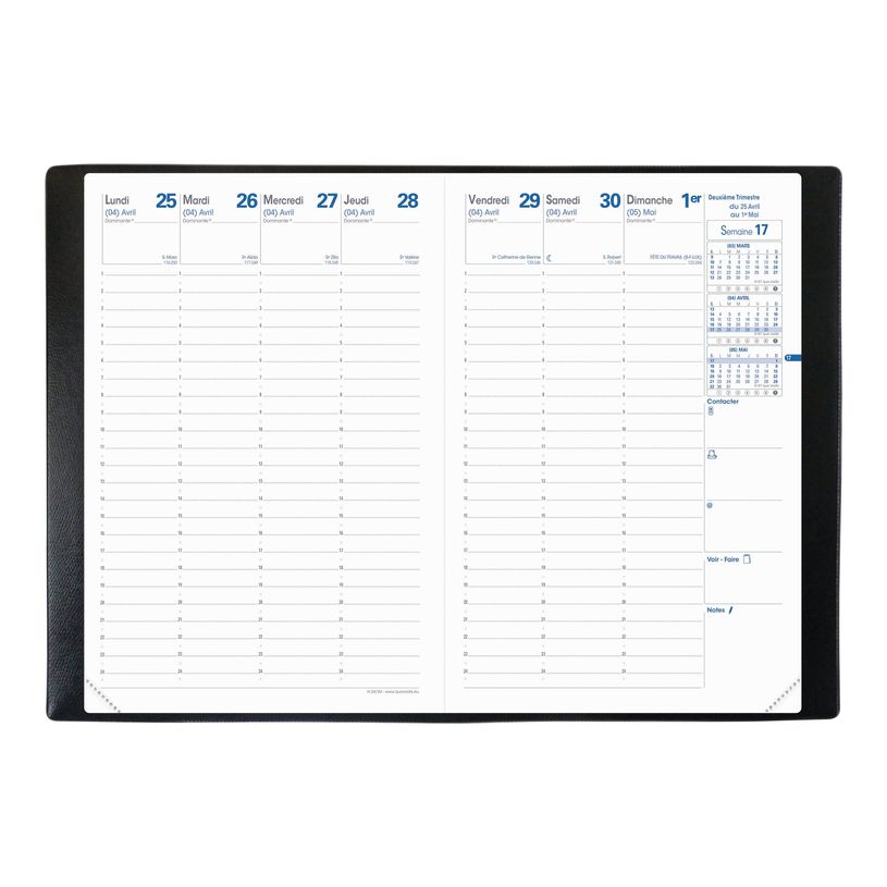 3371010126057-Quo Vadis - Agenda avec répertoire - H24/24 - Semainier Planning - Français - Impala - Noir - 13 mois de décembre à décembre - 16x24 cm - Papier Clairefontaine blan-P_27104_1-3