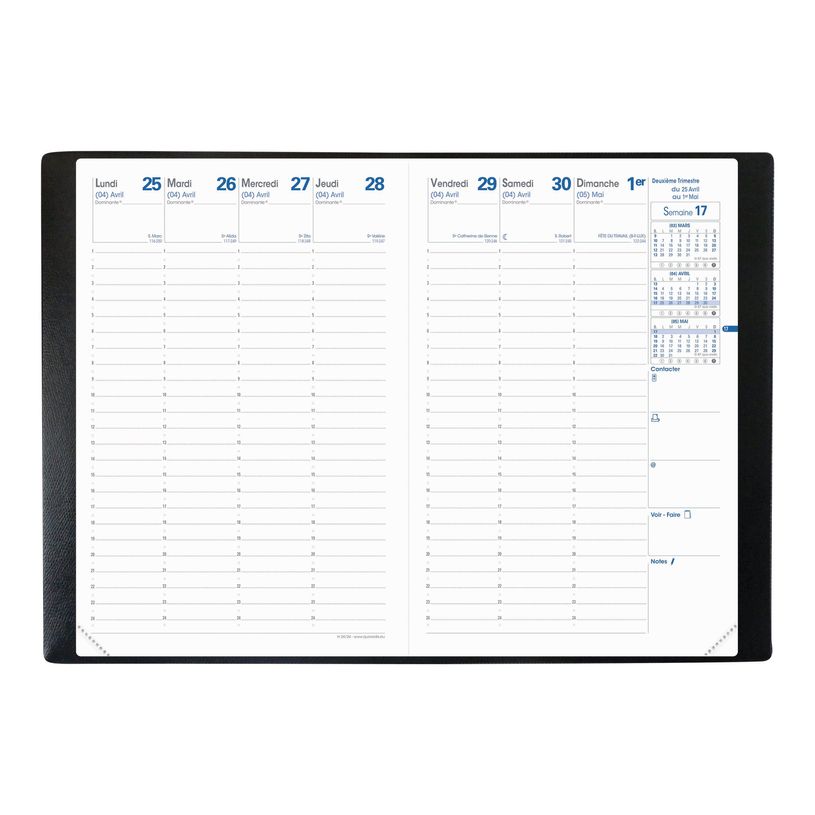 3371010126057-Quo Vadis - Agenda avec répertoire - H24/24 - Semainier Planning - Français - Impala - Noir - 13 mois de décembre à décembre - 16x24 cm - Papier Clairefontaine blan-P_27104_7-6