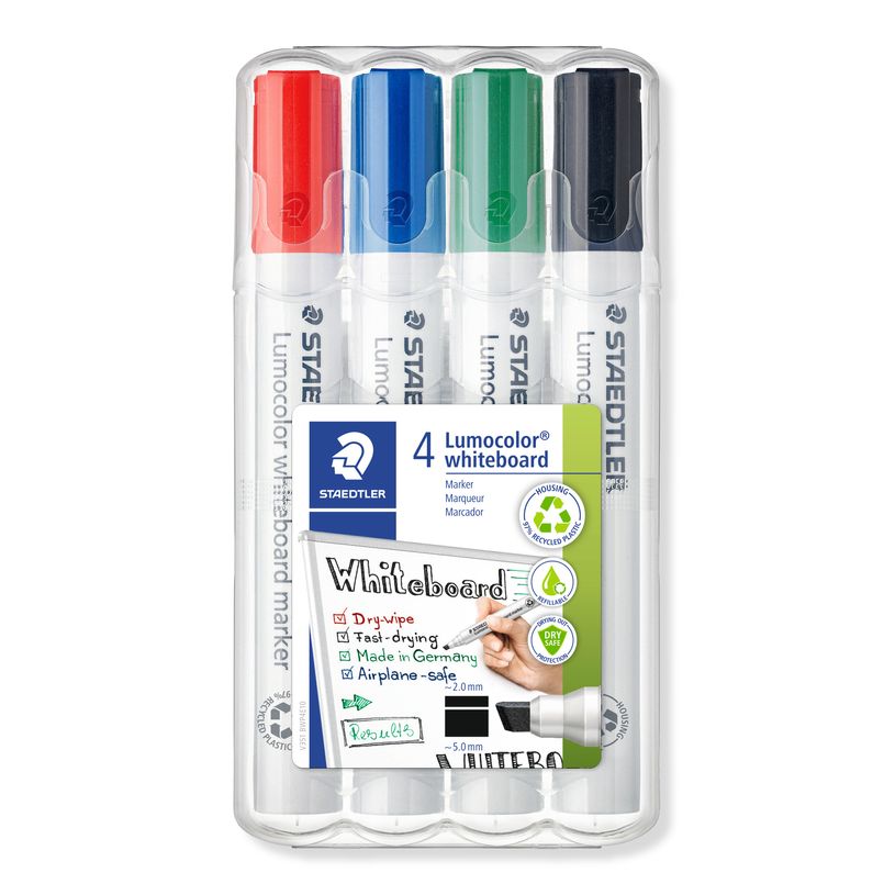 4007817314302-STAEDTLER LUMOCOLOR 351 - Pack de 4 marqueurs effaçables - pointe biseau - couleurs assorties-P_35124_1-0