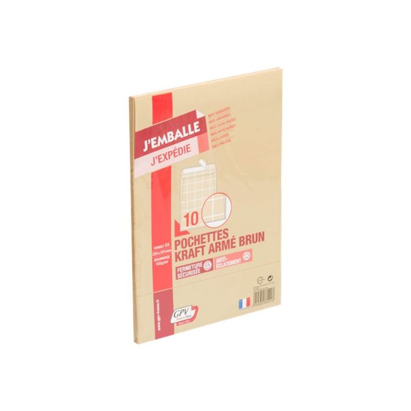 0400000380216-GPV Pack'n Post - 10 Pochettes kraft armé - C4 229 x 324 mm - 120 gr - bande auto-adhésive-P_38021_1-0