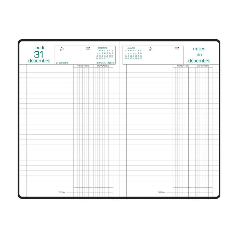 3660942007566-Agenda de bureau Carré - Recettes et dépenses - 1 jour par page - 13,5 x 21 cm - disponible dans diff