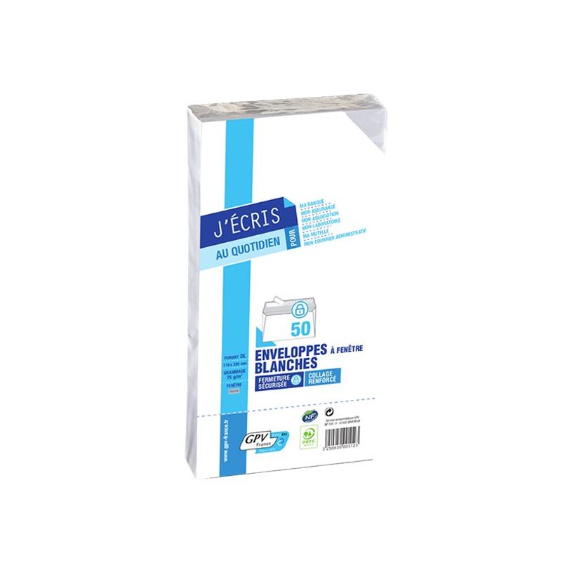 3250650066230-GPV - 50 Enveloppes DL 110 x 220 mm - 75 gr - fenêtre 45x100 mm - blanc - bande adhésive-P_39512_1-0