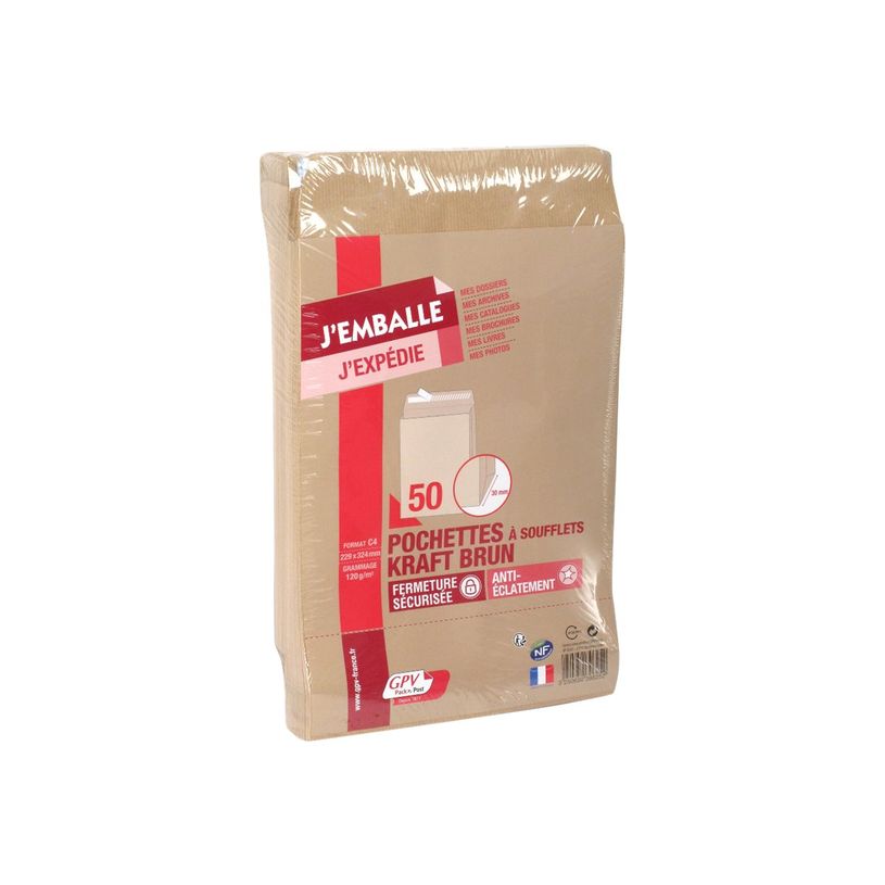 3250650396252-GPV Pack'n Post - 50 Pochettes kraft à soufflets C4 229 x 324 mm - 120 gr - bande auto-adhés-P_39625_1-0