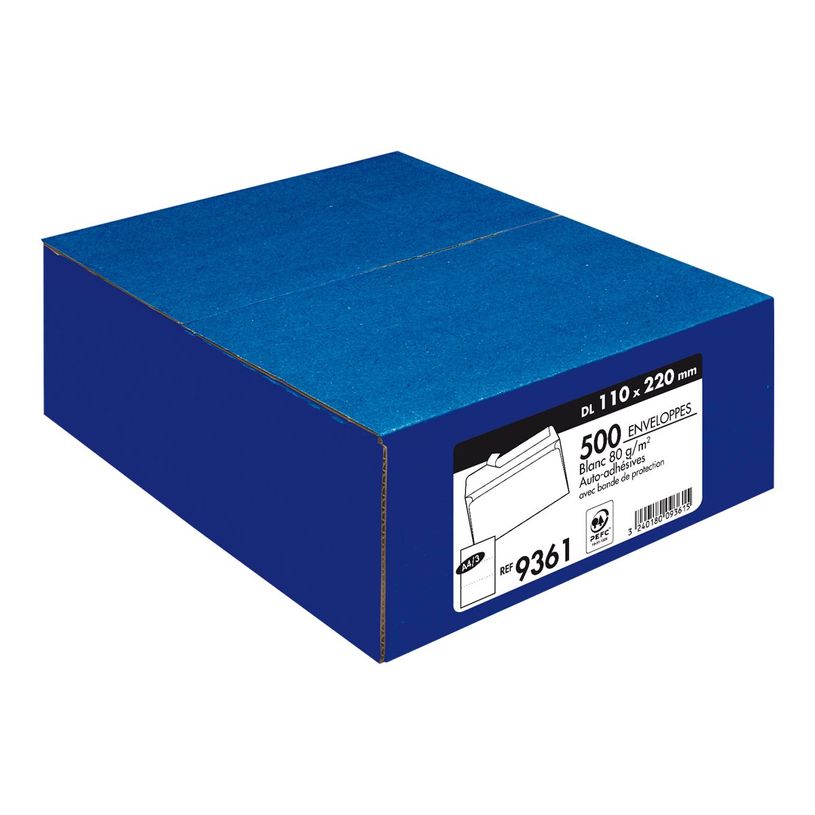 3240180101624-La Couronne - 500 Enveloppes DL 110 x 220 mm - 80 gr - sans fenêtre - blanc - bande auto-adh