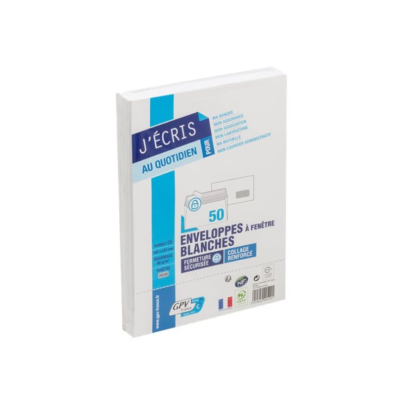0400000405292-GPV - 50 Enveloppes C5 162 x 229 mm - 80 gr - fenêtre 45x100 mm - blanc - bande adhésive-P_40529_1-0