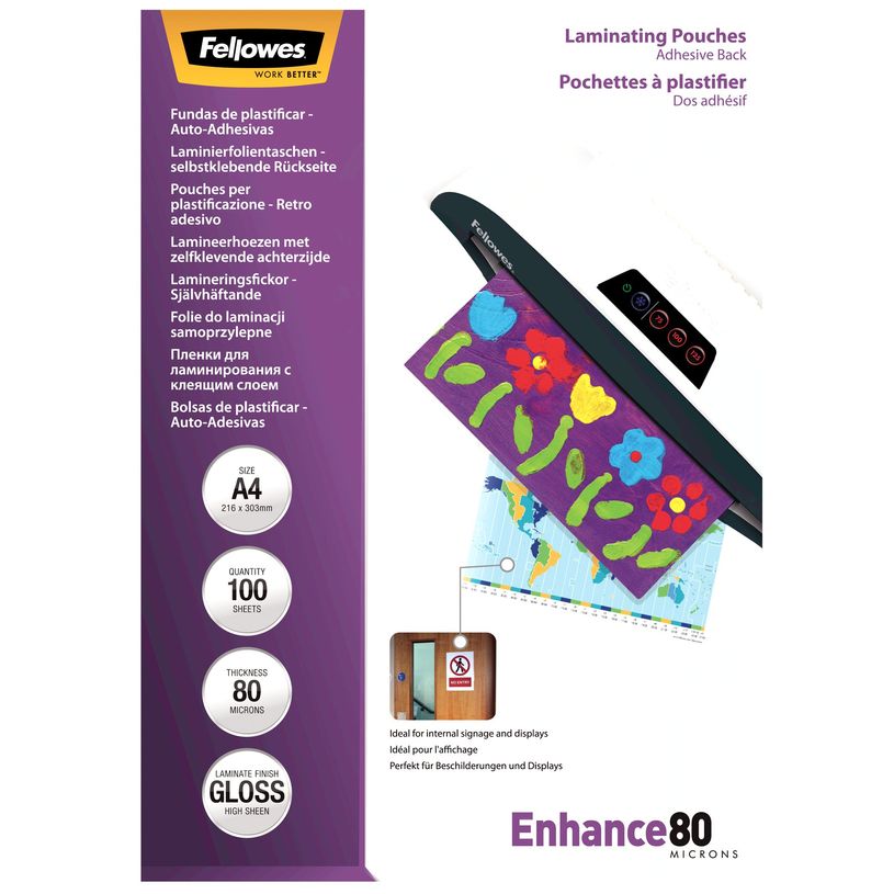 0000000530224-Fellowes - 100 pochettes de plastification A4 (216 x 303 mm) - 80 microns - brillantes dos adh-P_53022_2-0