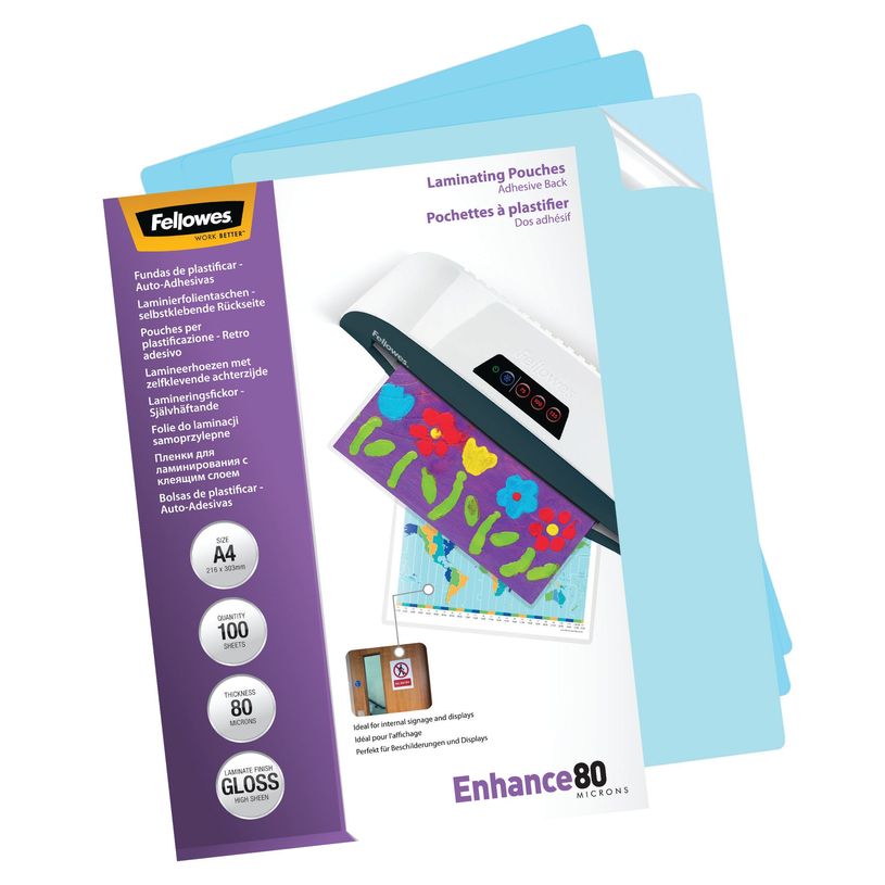 0000000530224-Fellowes - 100 pochettes de plastification A4 (216 x 303 mm) - 80 microns - brillantes dos adh-P_53022_3-1