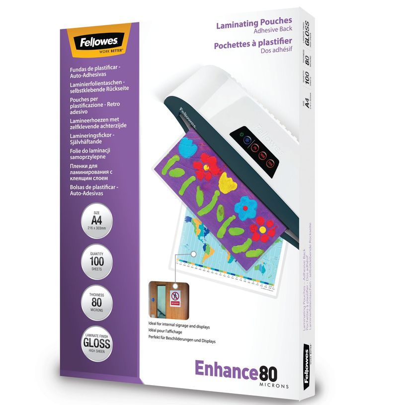 0000000530224-Fellowes - 100 pochettes de plastification A4 (216 x 303 mm) - 80 microns - brillantes dos adh-P_53022_4-2