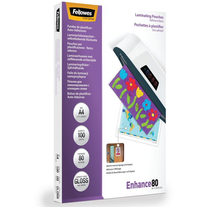 0000000530224-Fellowes - 100 pochettes de plastification A4 (216 x 303 mm) - 80 microns - brillantes dos adh-P_53022_5-3