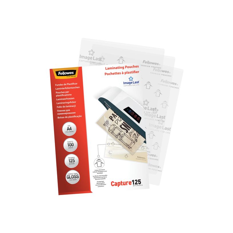 077511530746-Fellowes Laminating Pouches Capture 125 micron - paquete de 100 - glosario - A4 - bolsas para -P_53074_3-12