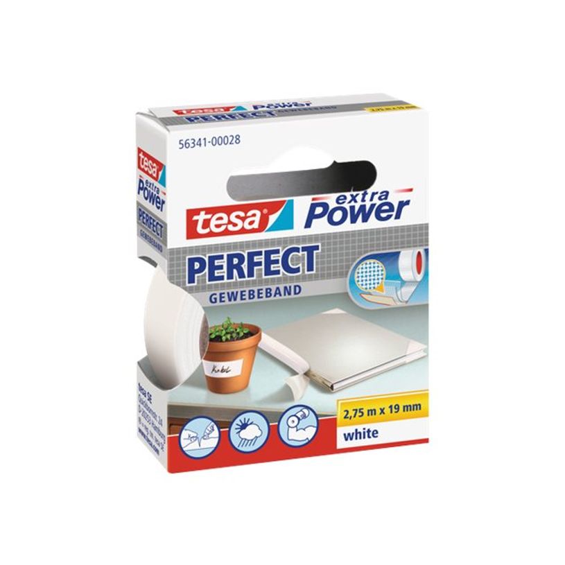 4042448044013-Tesa extra Power Perfect - Ruban adhésif en toile - 19 mm x 2.75 m - blanc-P_56340_4-0
