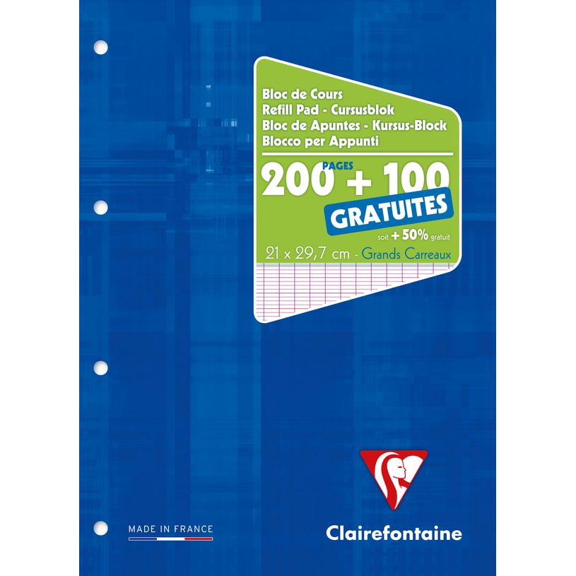 3329680658194-Clairefontaine - Bloc de cours - A4 - 300 pages - grands carreaux (Seyes) - perforé-P_65819_1-0