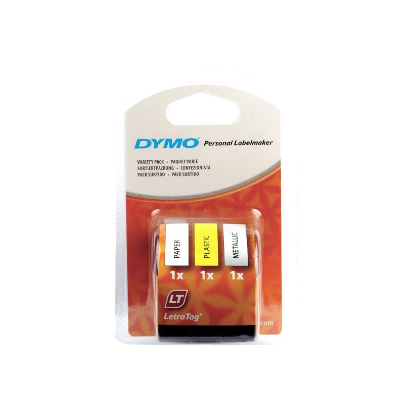 5411313912419-Dymo LetraTAG - Ruban d'étiquettes auto-adhésives - 3 rouleaux métalique, papier et plastique (12 mm x 4 m) - fond jaun-P_91240_3-0
