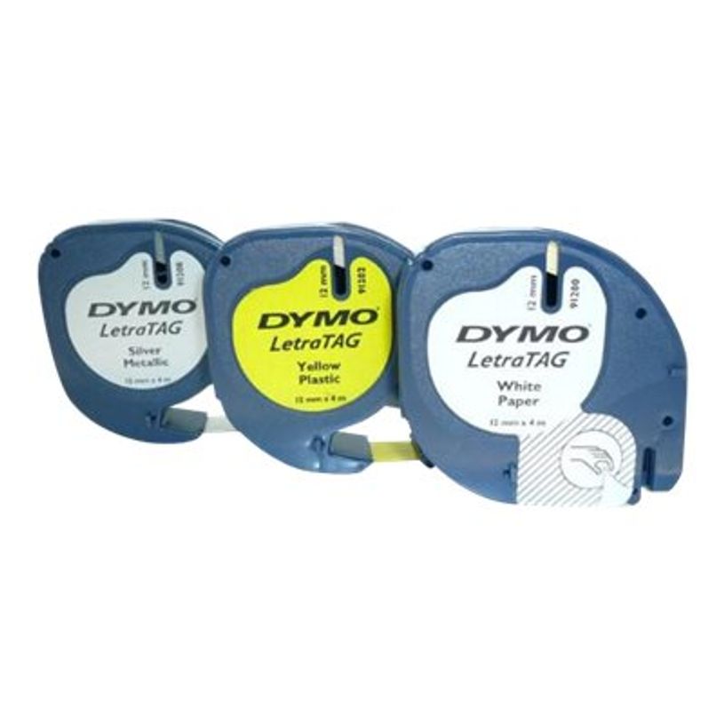 5411313912419-Dymo LetraTAG - Ruban d'étiquettes auto-adhésives - 3 rouleaux métalique, papier et plastique (12 mm x 4 m) - fond jaun-P_91240_4-1