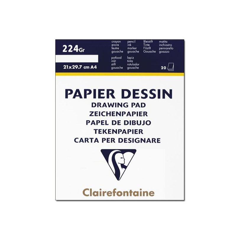 3329680960235-Clairefontaine - Bloc dessin - 20 feuilles - A4 - 224 gr - blanc-P_96023_1-0
