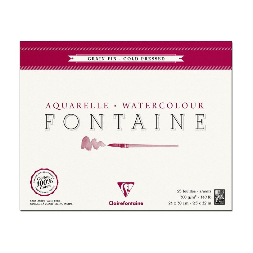 3329680964141-Clairefontaine Fontaine - Bloc de papier aquarelle grain fin - 24 x 30 cm - 25 feuilles - 300 -P_96414_1-0