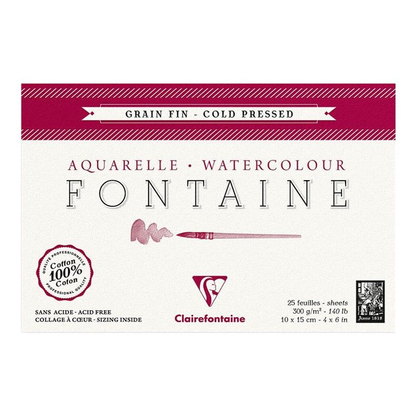 3329680964363-Clairefontaine Fontaine - Bloc de papier aquarelle grain fin - 10 x 15 cm - 25 feuilles - 300 -P_96436_1-0