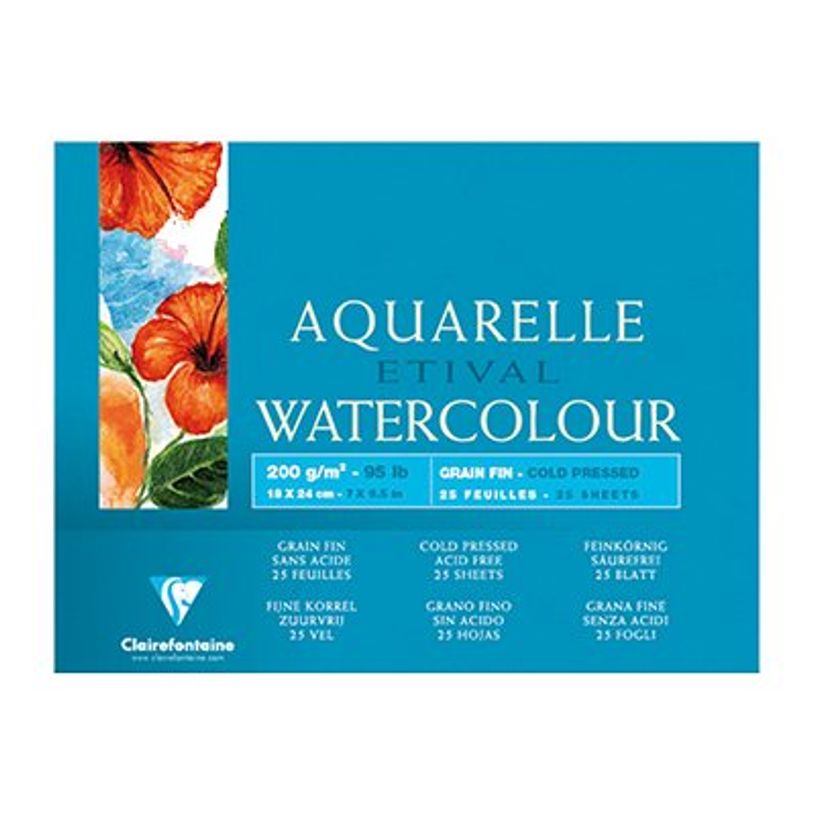 3329680964530-Clairefontaine Etival - Bloc de papier aquarelle - 25 feuilles 18 x 24 cm - 200 g/m²-P_96453_1-0