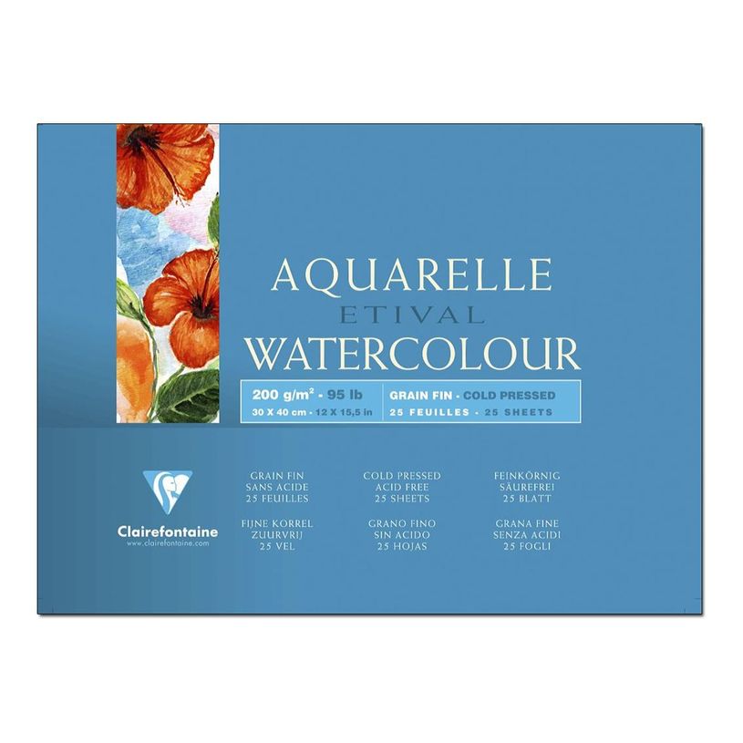 3329680964554-Clairefontaine Etival - Bloc de papier aquarelle grain torchon - 25 feuilles 30 x 40 cm - 200 -P_96455_1-0