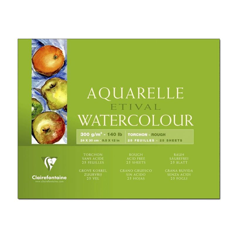 3329680964615-Clairefontaine Etival - Bloc de papier aquarelle grain torchon - 25 feuilles 24 x 30 cm - 300 -P_96461_1-0