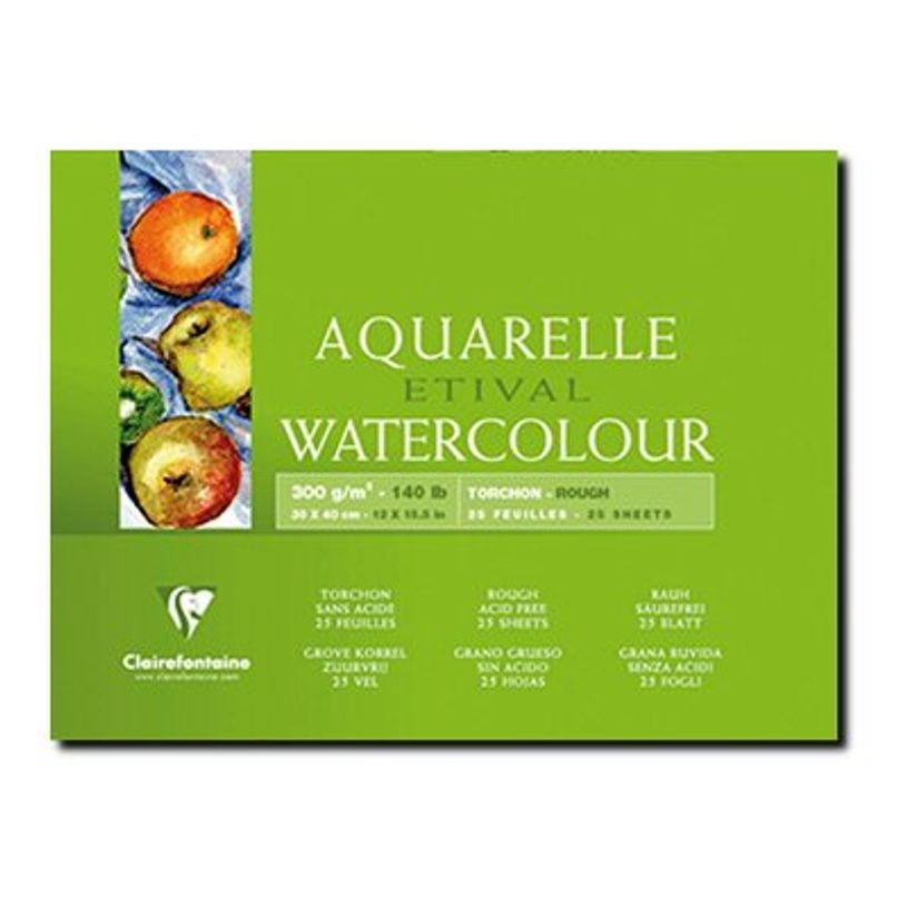 3329680964622-Clairefontaine Etival - Bloc de papier aquarelle grain torchon - 25 feuilles 30 x 40 cm - 300 -P_96462_1-0
