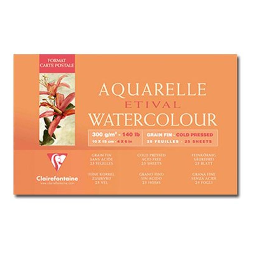 3329680964684-Clairefontaine Etival - Bloc de papier aquarelle - 25 feuilles 10 x 15 cm - 300 g/m²-P_96468_1-0