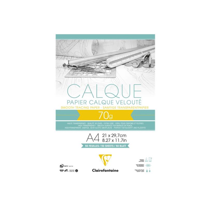 3329680965001-Clairefontaine Fine Arts - Bloc papier à dessin calque - 50 feuilles - A4 - 70G-P_96500_1-0