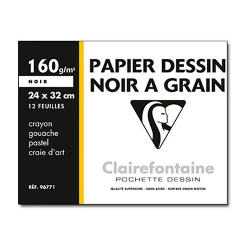 3329680967715-Clairefontaine Etival - Pochette papier à dessin - 12 feuilles - 24 x 32 cm - 160 gr - noir-P_96771_1-0