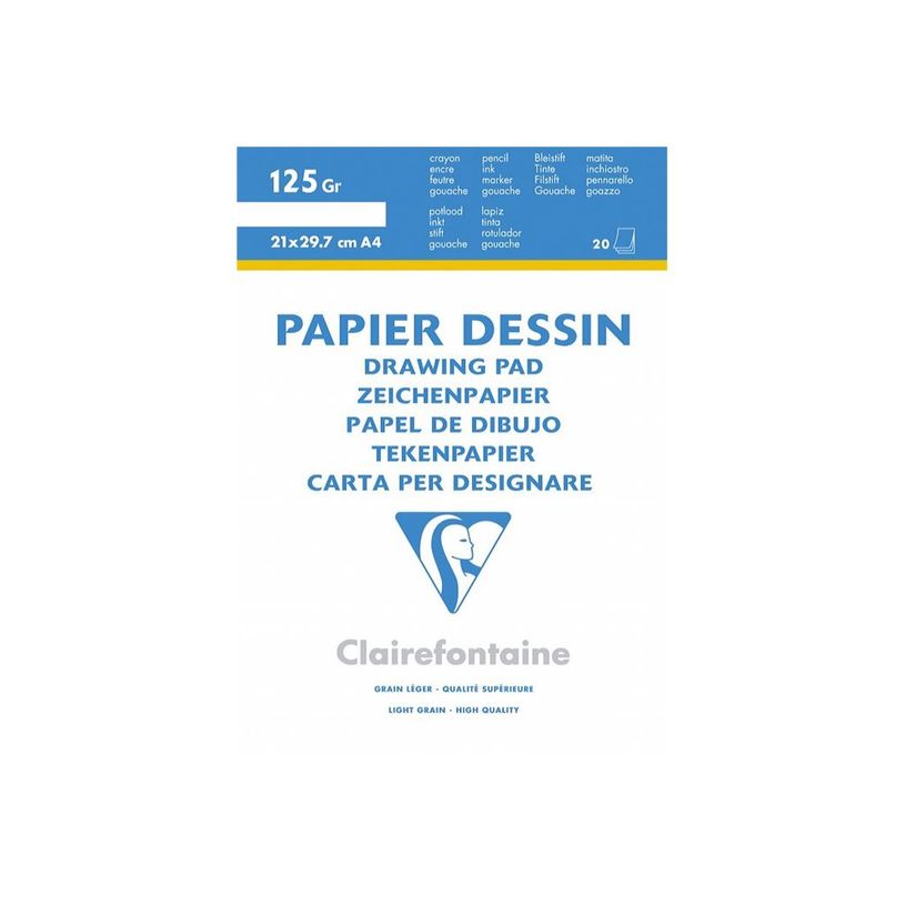 3329680971187-Clairefontaine Dessin à Grain - Bloc dessin - 20 feuilles - A4 - 125 gr - blanc-P_97118_1-0