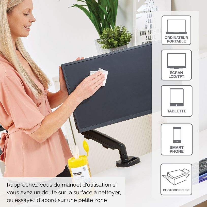 0043859587131-Fellowes Boîte de 100 lingettes nettoyantes pour écran-P_99703_12-5