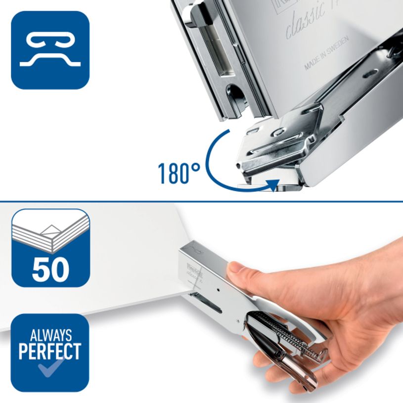 7313465106020-Rapid - Pince Agrafeuse Classic K1 chromée - capacité de 50 feuilles - agrafes 26/6 ou 26/8+--4