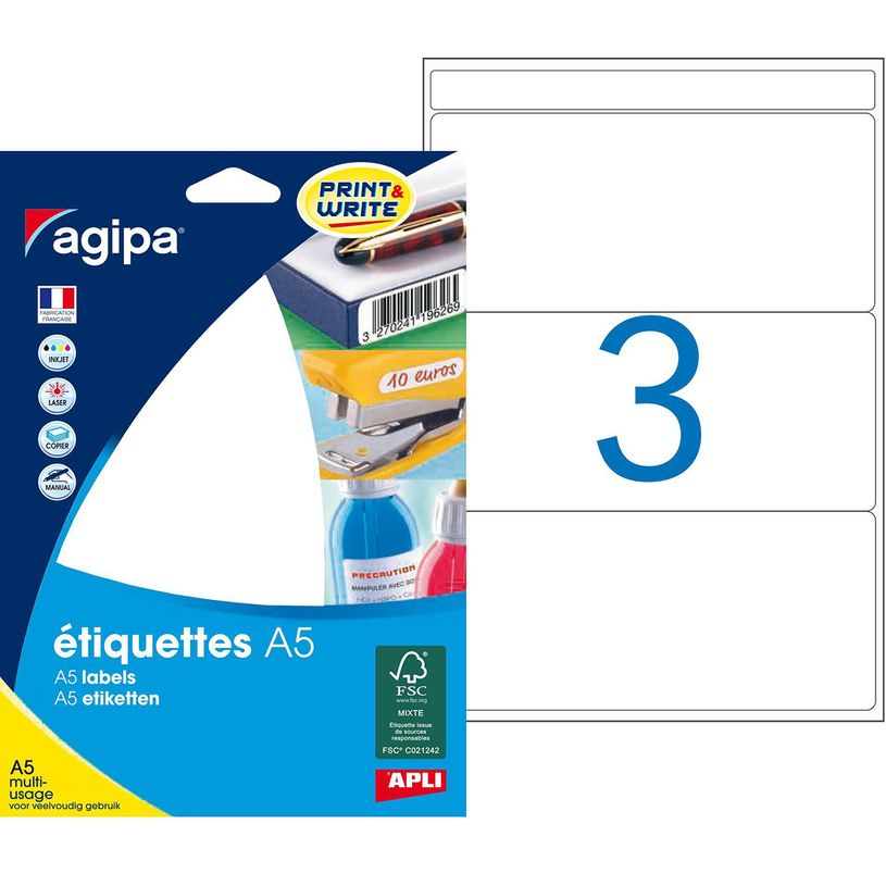 3270241140248-Apli Agipa - Etui A5 - 48 Étiquettes blanches multi-usages - 64 x 133 mm - coins arrondis - -P_114024_1-0