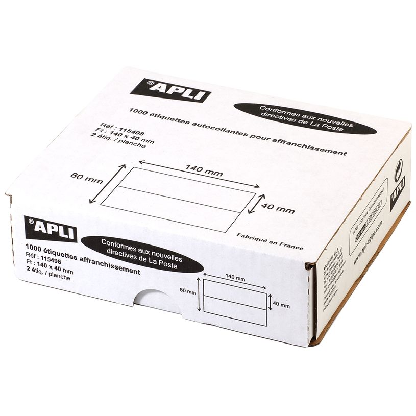 3270241154986-Apli Agipa - 1000 Étiquettes affranchissement blanches - 140 x 40 mm - coins droits - réf 1-P_115498_3-1