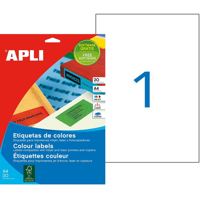 3270241188622-Apli Agipa - 20 Étiquettes jaunes - adhésif permanent - A4 (210 x 297 mm) - coins droits - -P_118862_1-0