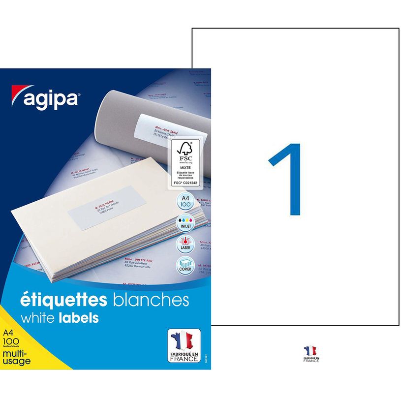 3270241190045-Apli Agipa - 100 Étiquettes adhésives blanches multi-usages - 210 x 297 mm - coins droits --P_119004_2-0