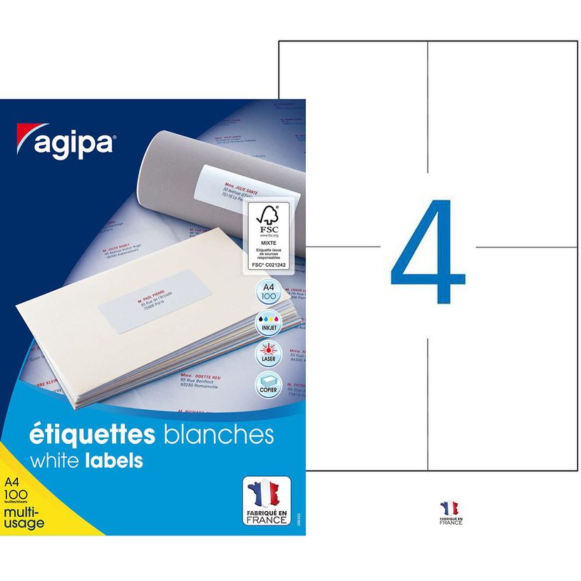 3270241190144-Apli Agipa - 400 Étiquettes adhésives blanches multi-usages - 105 x 148,5 mm - coins droits-P_119014_1-0