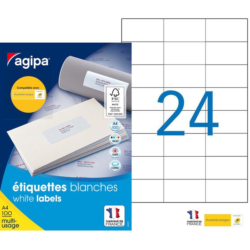 3270241190151-Apli Agipa - 2400 Étiquettes adhésives blanches multi-usages - 70 x 37 mm - coins droits - -P_119015_1-0