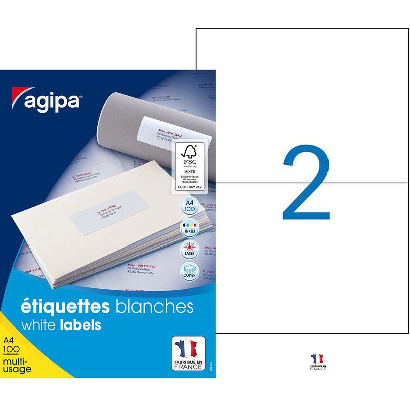 3270241190168-Apli Agipa - 200 Étiquettes adhésives blanches multi-usages - 210 x 148,5 mm - coins droits-P_119016_1-0