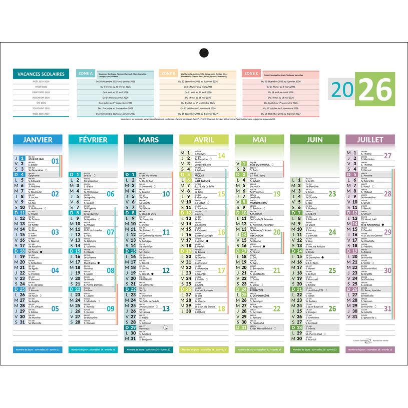 3592930026658-Calendrier bancaire année civile BOUCHUT "4 Saisons Mini" 21 x 26,5 cm Pefc 70 %--0