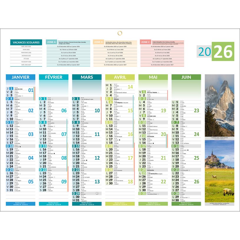 3592930026665-Calendrier bancaire année civile BOUCHUT "4 Saisons Medium" 32 x 42 cm Pefc 70 %--0
