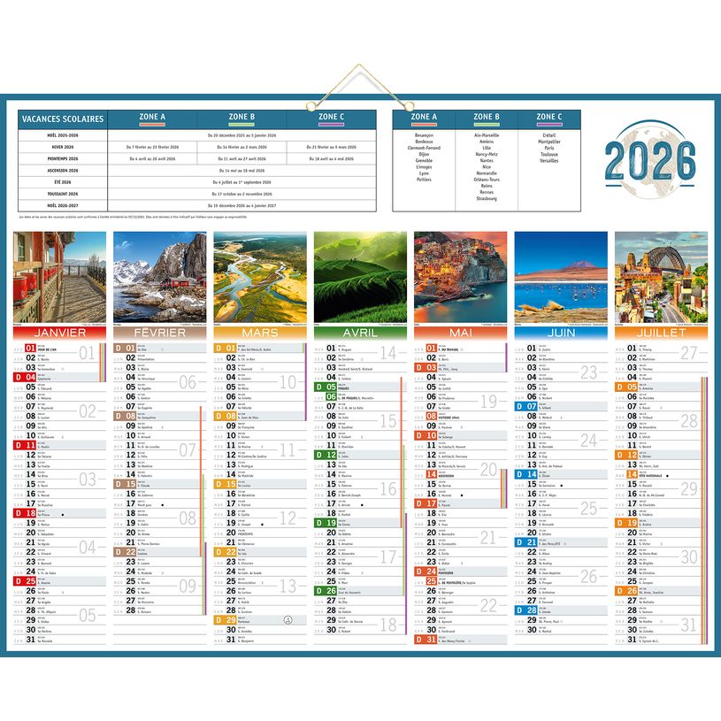 3592930026856-Calendrier bancaire illustré année civile BOUCHUT "Planète" 43 x 55 cm Pefc 70 %--0