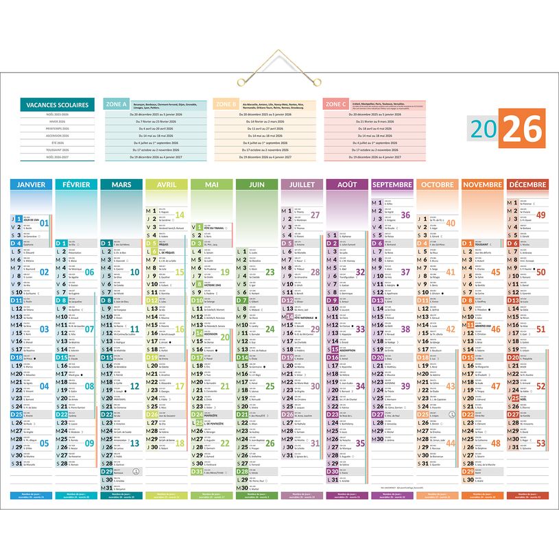 3592930026696-Calendrier bancaire année civile BOUCHUT "Uni-Compact" 43 x 55 cm Pefc 70 %--0