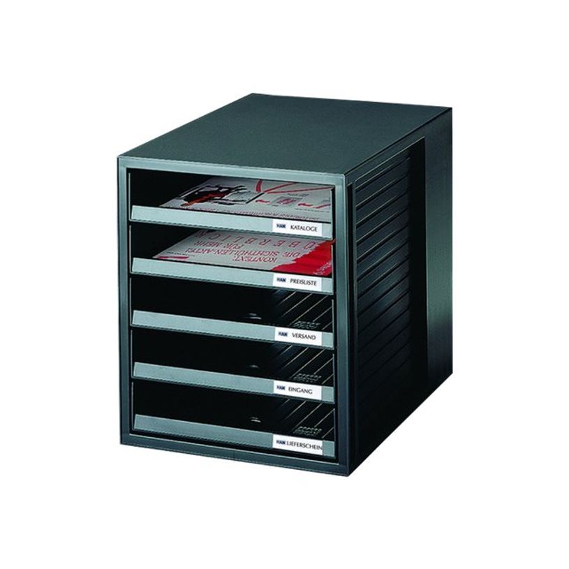 Leitz 52531095 Bloc De Classement Cube 5 Tiroirs Noir/Blanc - Rangement Bureau Design