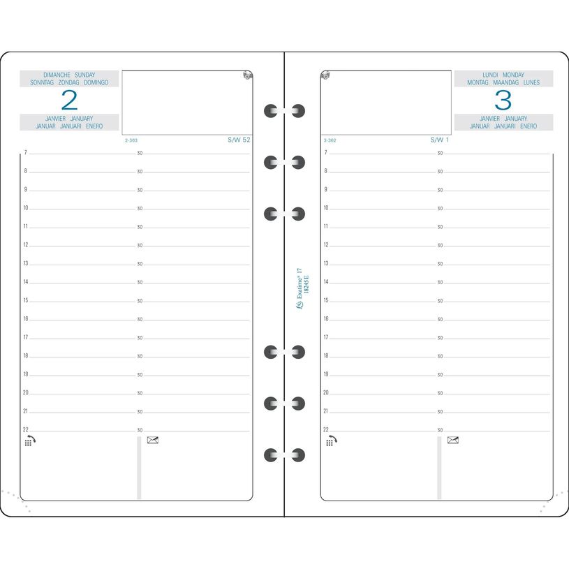 3660942001397-Exacompta Exatime 17 - Recharge pour organiseur - 1 jour par page - 1er semestre - 10,5 x 17,2 cm--0