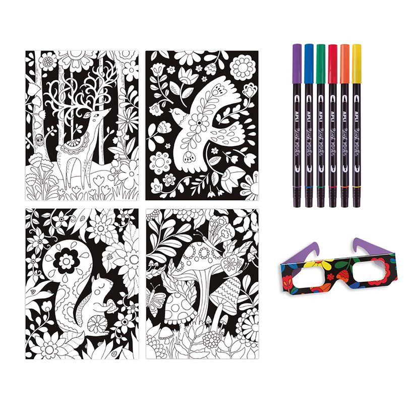8410782188674-Jeu de coloriage 3D avec 4 planches animaux - 6 feutres double pointe et lunettes 3D incluses--1