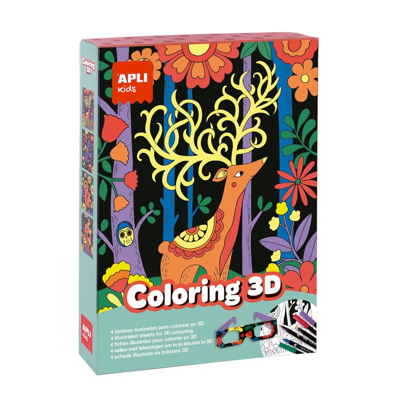 8410782188674-Jeu de coloriage 3D avec 4 planches animaux - 6 feutres double pointe et lunettes 3D incluses--0