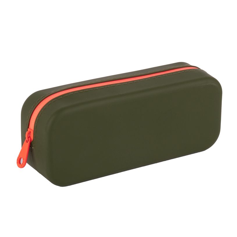 8410782199144-Trousse en silicone vert kaki NEON avec zip étanche orange fluo - design moderne et entretien facile--0