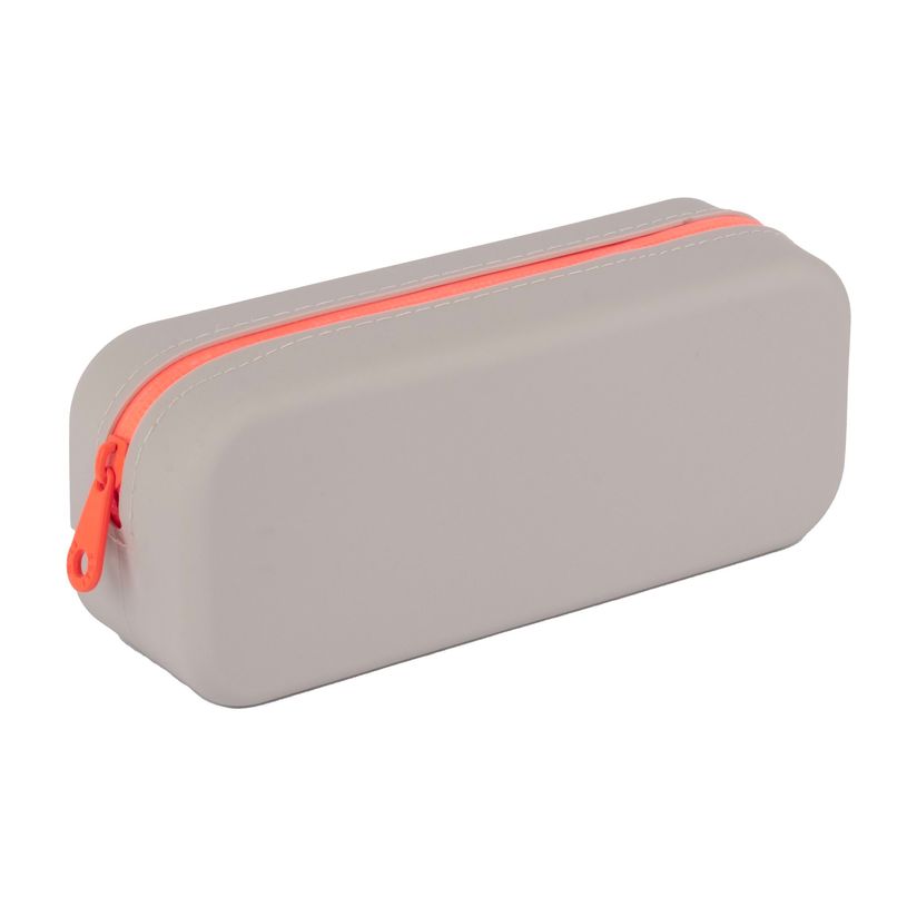 8410782199151-Trousse en silicone grise NEON avec zip étanche orange fluo - design moderne et entretien facile--0