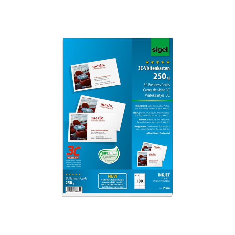 4004360997655-Sigel - Papier pour 100 cartes de visite brillantes 85 x 55 mm - 250 g/m² - 10 feuilles-P_1992704_1-3